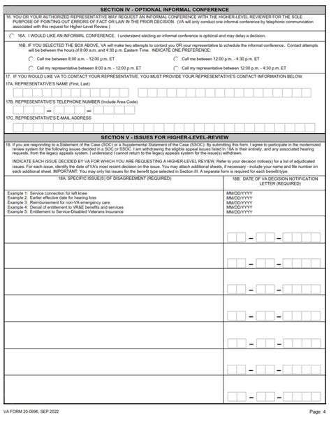 VA Form 20 0996 Decision Review Request Higher Level Review VA Forms