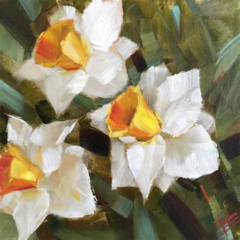 Daily Paintworks White Daffodils Original Fine Art For Sale