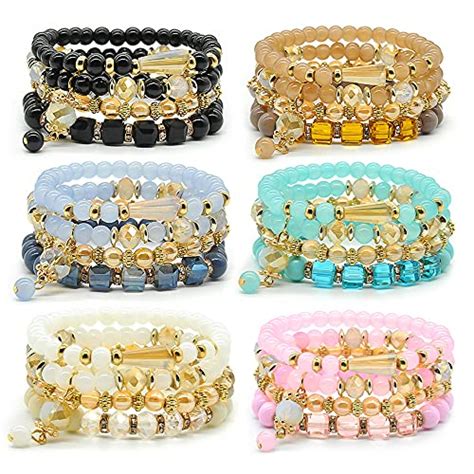 Bohemian Bracelet Sets For Women 6 Sets Stackable Stretch Bracelets