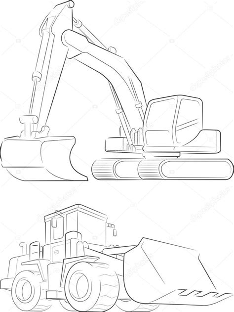 Bulldozer Excavator Vector Line Art Stock Vector Bluezace