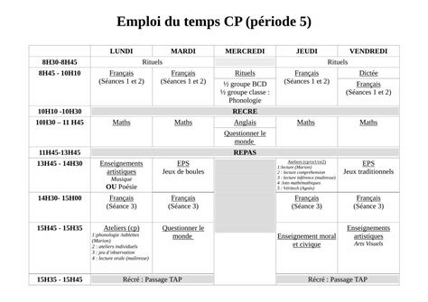 Pdf Emploi Du Temps Cp P Riode Crdp Pupitre Ac Crdp Pupitre Ac