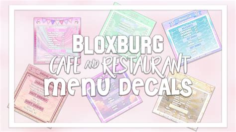 Youtube Roblox Decal Id Bloxburg Cafe Menus Bucks Roblox