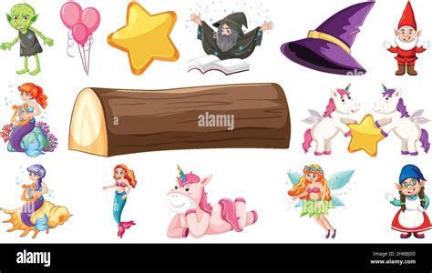 Set Of Fantasy Fairy Tale Characters And Elements Illustration Stock