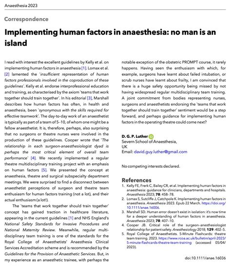 Hans Huitink On Twitter RT Anaes Journal Implementing Human