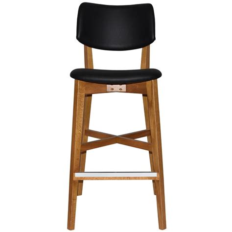 Phoenix Commercial Grade Oak Timber Bar Stool Vinyl Seat And Back Black