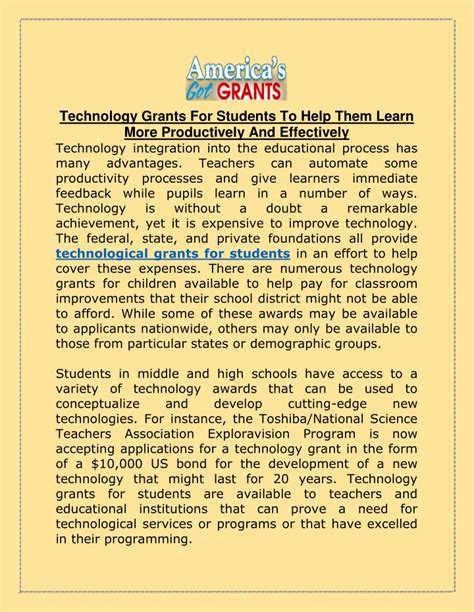 PPT - Technology Grants For Students To Help Them Learn More Productively And Effectively ...