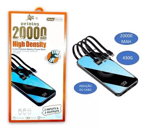 Bateria Externa Power Bank Mah Cabos Indu O Cor Preto