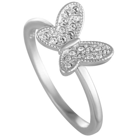 Swarovski Field Stainless Steel Rhodium Plated Crystal Butterfly Ring