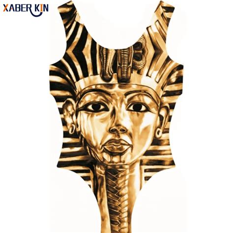 Printed Gold Egyptian Pharaoh Image Bikini Womens Sexy Swimwear Sexy