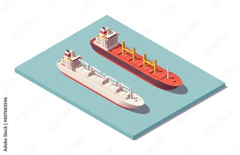 Isometric Low Poly Bulk Carriers Vessels Set Handysize Bulker Reefer