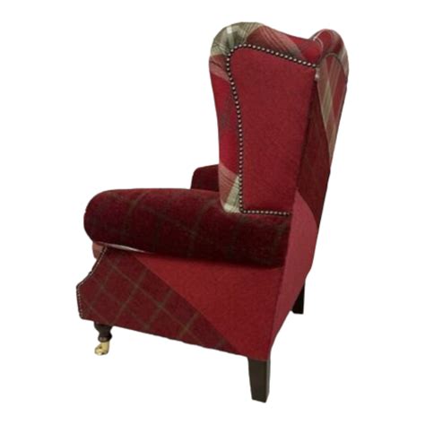 Accent Wing Back Queen Anne Cottage Chair Unique Red Patchwork Design