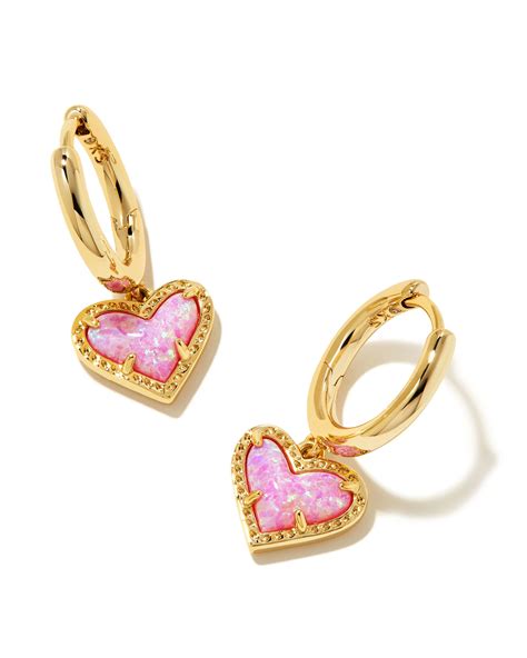 Ari Heart Gold Huggie Earrings In Bubblegum Pink Kyocera Opal Kendra Scott