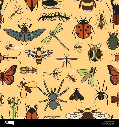 Insects Seamless Pattern 24 Pieces In Set Vector Illustration Stock Vector Image And Art Alamy