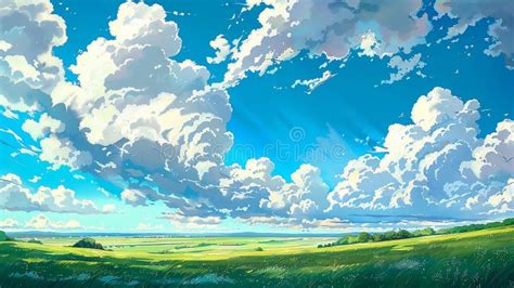 Anime Style Illustration: Dramatic Sky with Clouds, Landscape Scene ...