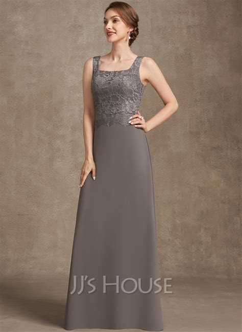 A Line Square Neckline Floor Length Chiffon Lace Mother Of The Bride