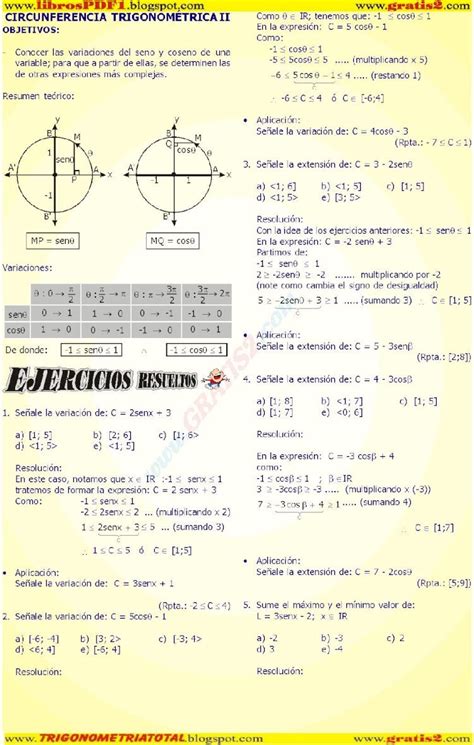 PDF CIRCUNFERENCIA TRIGONOMETRICA II TEORÍA Y EJERCICIOS RESUELTOS