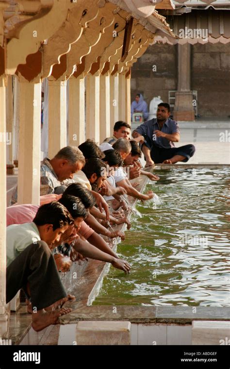 Muslim Men Washing Before Prayer Jami Masjid Ahmedabad Gujarat India