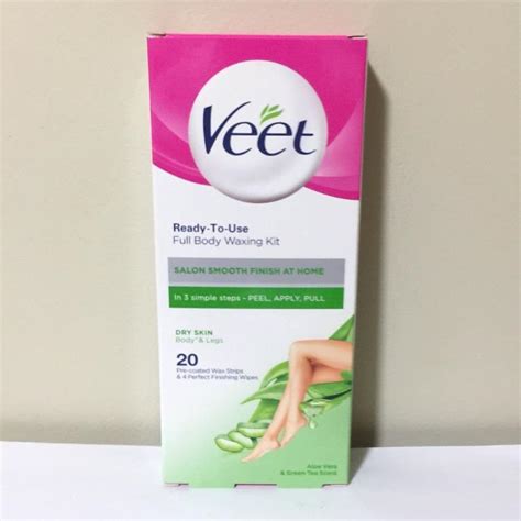 20 Wax Strips Veet Dry Skin Body Legs Aloe Vera Green Tea Scent Hair