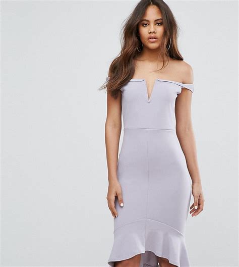 Missguided Tall V Bardot Frill Hem Midi Dress Latest Fashion Clothes