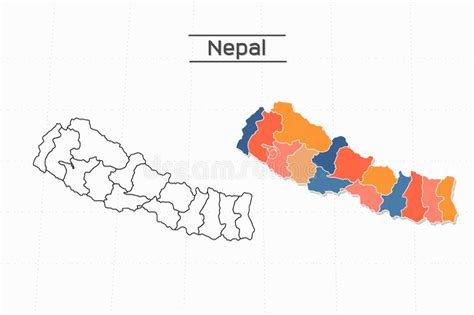 Nepal Map City Vector Divided By Colorful Outline Simplicity Style