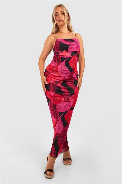 Plus Floral Print Mesh Maxi Slip Dress Boohoo Uk