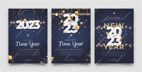 Premium Vector | Realistic new year 2023 greeting cards set