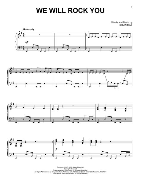 We Will Rock You By Queen Sheet Music For Piano Solo At Sheet Music Direct