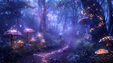 Premium Photo Enchanted Twilight Forest With Glowing Mushrooms For