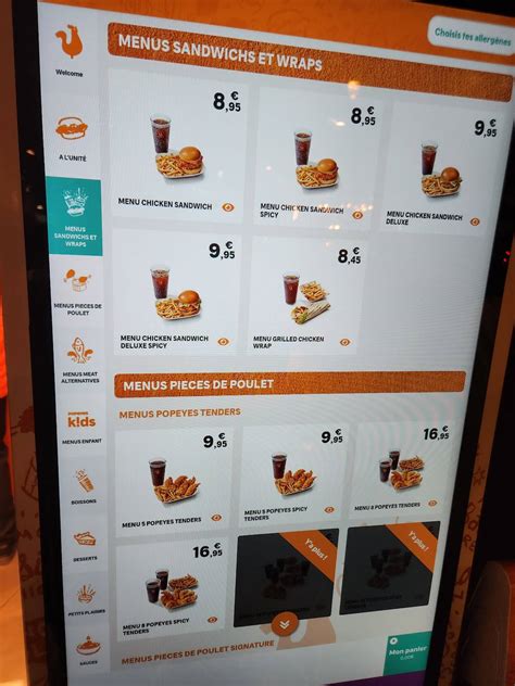 Menu At Popeyes Restaurant Paris