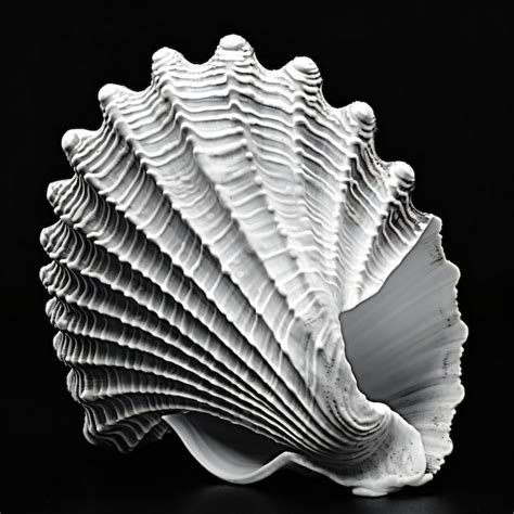 premium photo sea shell   black background black  white image