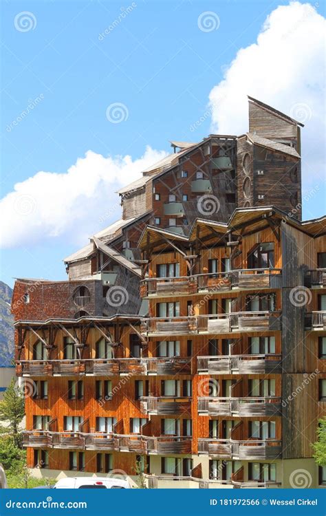 Wooden Apartments with Balconies in Avoriaz, France Stock Photo - Image ...