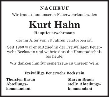 Traueranzeigen Von Kurt Hahn Trauerportal Ihrer Tageszeitung