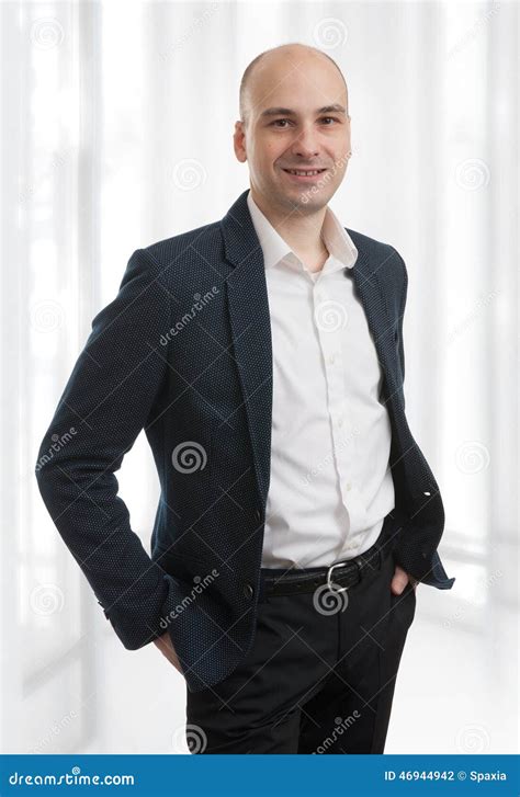 Casual Bald Man Wearing Suit Stock Photo - Image of standing, business ...