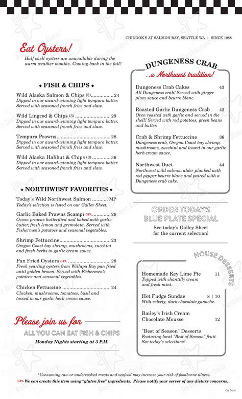 Menu at Anthony's Homeport Olympia pub & bar, Olympia