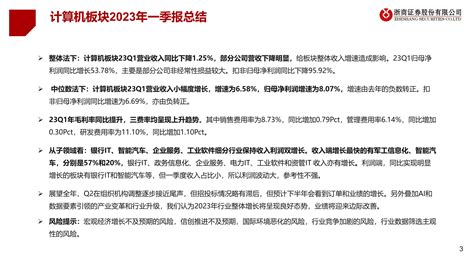 计算机行业板块2023年一季报总结：收入和利润均小幅增长 20230505 浙商证券 44页 报告 报告厅