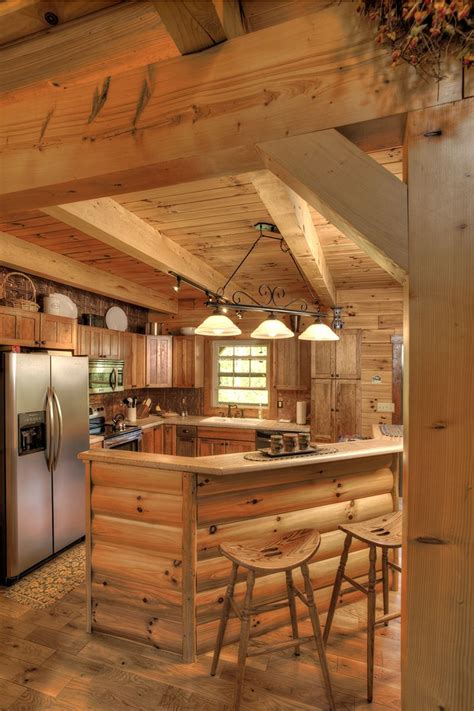 Log Home Kitchen With Rustic Island Log Cabin Kitchens Log Home