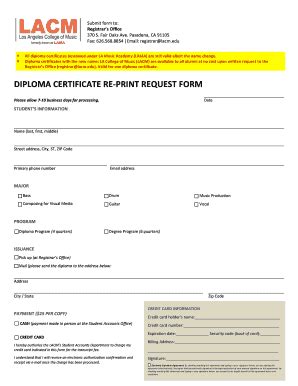 Fillable Online Lacm Diploma RePrint Form Fax Email Print PdfFiller