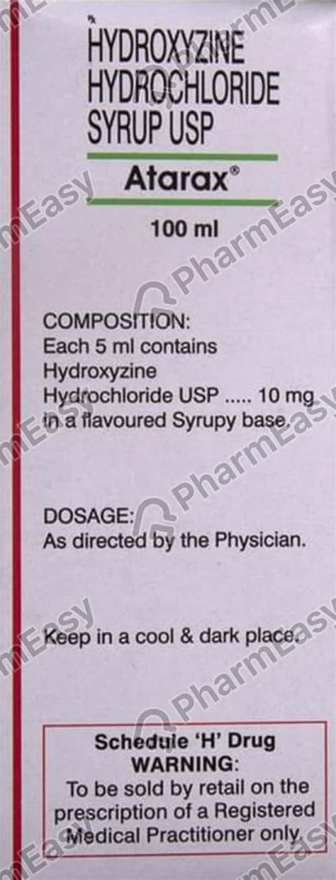 Atarax 10 Mg 5ml Syrup 100 Uses Side Effects Price And Dosage Pharmeasy