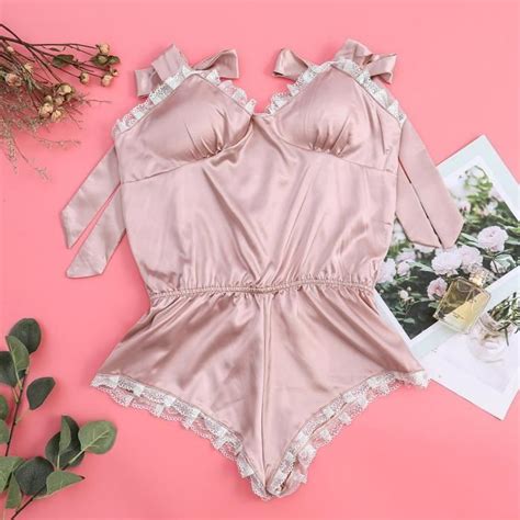 Nouvelle mode sexy body combinaison dentelle satin soie vêtements de nuit lingerie sous