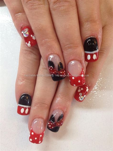 Disney Mickey Mouse Nails With 3D Bows And Swarovski Crystal Mickeys