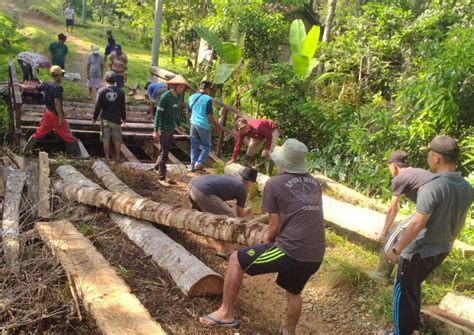 Tak Kunjung Ditangani Warga Gotong Royong Perbaiki Jembatan