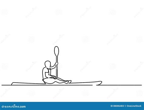 A L Pis Desenho Cont Nuo Do Homem Que Kayaking No Lago Ilustra O Do