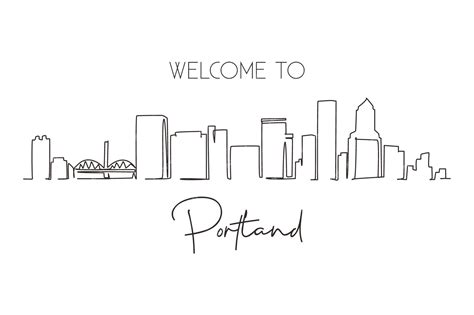 Premium Vector Single One Line Drawing Portland City Skyline Oregon