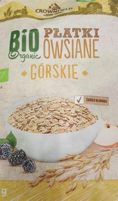 Płatki owsiane górskie bio organic Crownfield kalorie kJ i wartości