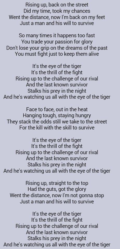 Greatest Song Ever ..... Survivor . Eye of the Tiger | Great song ...