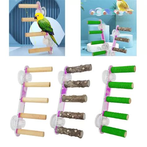 Suction Cup Wooden Perch Toy Ladder For Parakeet Small Medium Birds