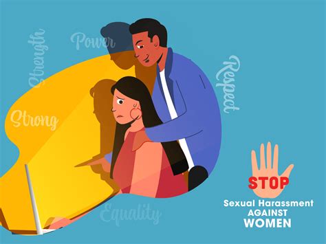 Stop Sexual Harassment Against Women Concept With Man Shoulder Touching Woman At Workplace