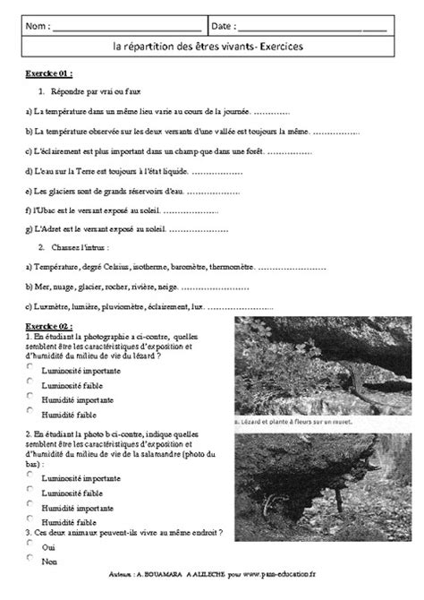 Répartition des êtres vivants 6ème Exercices corrigés Remédiation