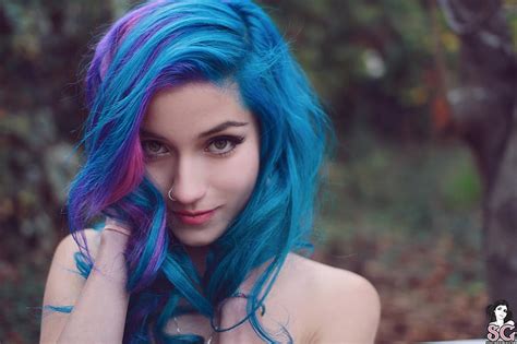 Hd Wallpaper Woman S Blue And Purple Hair Woman With Blue And Pink