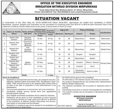 Mithrao Irrigation Division Mirpurkhas Sindh Jobs 2021 2024 Job